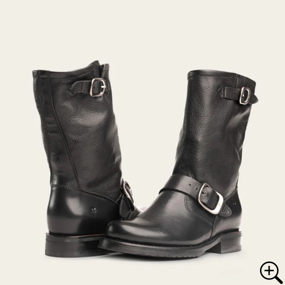 FRYE AND CO. Black Leather Ankle Boots with Buckles